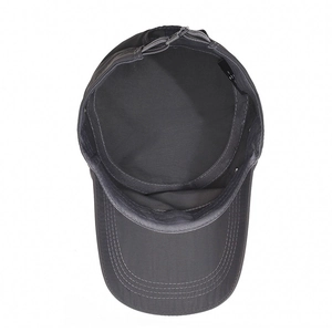 Lightweight quick-dry dark grey military flat top sun hat with adjustable strap back