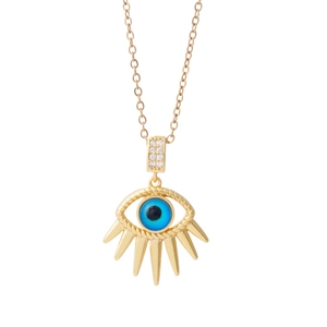 18K gold plated necklace featuring a Turkish Evil Eye pendant with blue stone and zircons