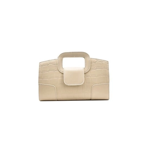 Off-white crocodile pattern handbag with top handle and magnetic flap closure on white base
