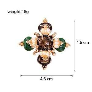 Vintage Baroque cross brooch with freshwater pearls and enamel detail, 4.6 cm gold finish