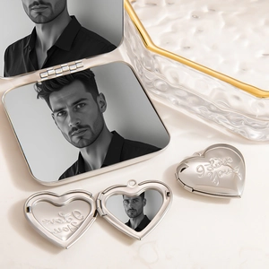 Mirror polished stainless steel heart locket pendant with I Love You engraving