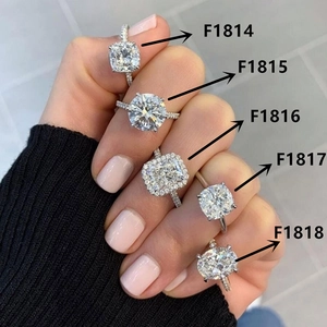 Women Engagement Wedding Ring Copper Cubic Zirconia Cushion Oval Round Emerald Cut Halo Pave Luxury Jewelry Silver Plated