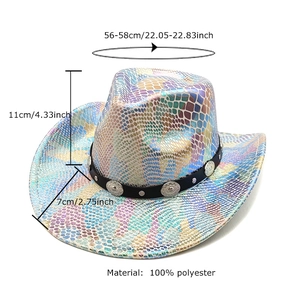 Iridescent snake skin pattern western cowboy hat with studded leather band and wide brim