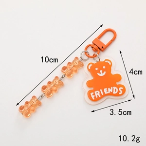 Cute orange bear keychain with Friends charm and matching beads, 10cm total length