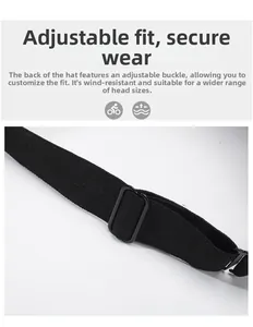 Detail of adjustable elastic strap and buckle on a breathable summer sun visor hat