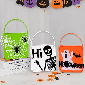 Set di 3 sacchetti in feltro per Halloween con motivi di fantasma, ragno e pipistrello