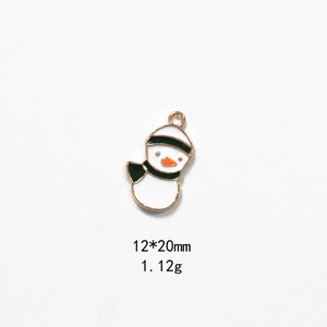 Macro view of Christmas snowman charm in gold alloy with green scarf, 12x20mm detail