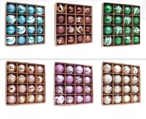 Detail of 16-piece set of pink and assorted Christmas ball ornaments with snowflake glitter