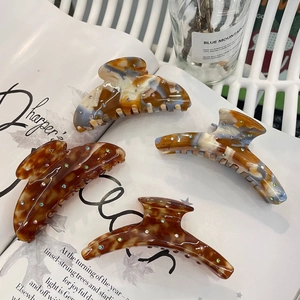 Hair Claw Clip Cellulose Acetate Rhinestone Marble Pattern Strong Hold Shark Clip Elegant Accessories For Women