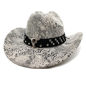 Western Cowboy Hat Retro Bull Skull Decor Wide Brim Fedora Jazz Hat Sun Protection Polyester For Men