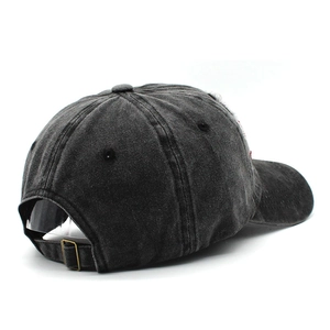 Classic washed cotton baseball cap in vintage charcoal grey with adjustable metal buckle