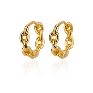 Polished 18K gold cuban link hoop earrings with minimalist chain pattern for women