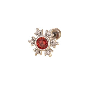 Eleganter silberner Schneeflocken-Ohrring mit rotem Edelstein und weißen Zirkonia