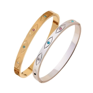 Polished 18K gold and silver stainless steel evil eye bracelets with colorful zircon stones