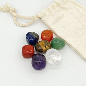 Natural 7 Chakra crystal stone set with 7 polished tumbled gems and linen drawstring bag