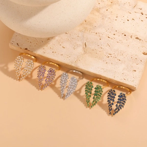 Luxurious wing-shaped zircon open rings in gold and silver plating with colorful crystals