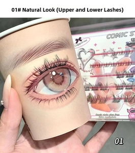 Detailed view of glue-free manga-style false eyelashes with natural curled finish