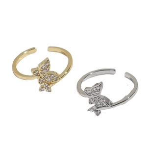 Minimalist butterfly zircon open rings in 14K gold and silver finish for women