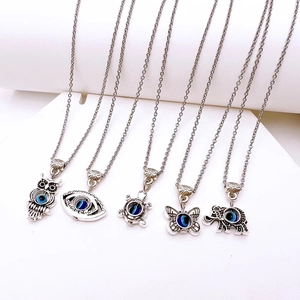 Evil Eye Pendant Necklace Alloy Ethnic Vintage Animal Butterfly Elephant Owl Clavicle Chain Jewelry For Women