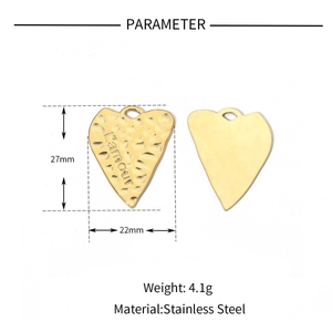 Detailed view of heart wing lock pendant with L'amour engraving and size dimensions