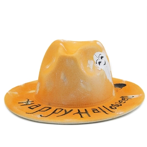 Chapeau d'Halloween orange en laine avec motif fantôme et texte Happy Halloween