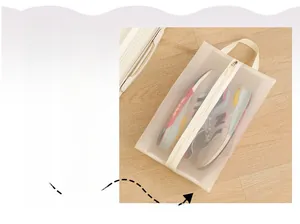 Close-up of portable shoe storage bag with breathable mesh and top handle for travel