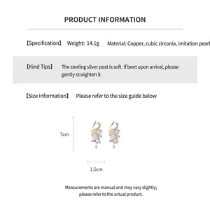 Detailed view of petal pearl tassel earrings with dimensions and material specifications