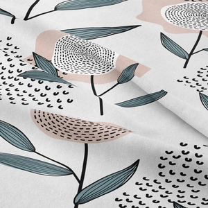 Detailed view of bohemian floral tapestry fabric with high-quality abstract leaf printing