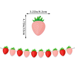 Detailed dimensions of pink and red strawberry garland banner for party decorations