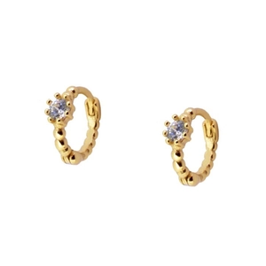 Minimalist gold S925 silver needle hoop earrings with clear zircon and beaded texture