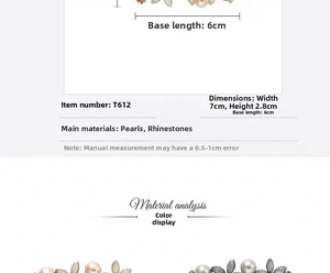 Detailed dimensions of the floral pearl hair clip with rhinestones and alloy base