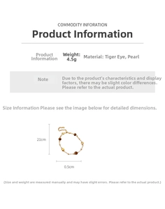 Detailed view showing tiger eye bracelet dimensions of 21cm length and 0.5cm width