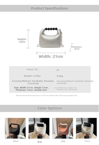 Detailed size specifications and color comparison of the mini pearl handle dumpling bag