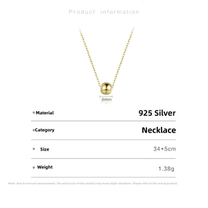 Detailed specs of 925 silver ball pendant necklace with 6mm diameter and adjustable chain