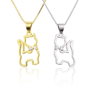 Hollow Cat Pendant Necklace Copper 18K Gold Plated Minimalist Animal Jewelry Cubic Zirconia Box Chain For Women