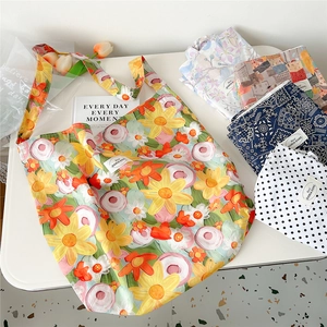Floral oil painting canvas tote bag featuring large capacity and aesthetic prints