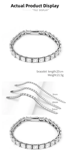 Detailed views of silver tennis bracelets with square zircons in 3mm 4mm and 5mm widths