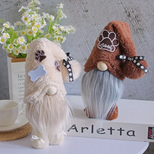 Dog Theme Gnome Plush Doll Faceless Ornament With Woof Embroidery And Paw Print Bone Decor Fabric Home Decor Accents