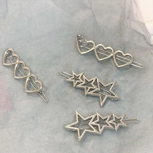 Fermagli per capelli argentati a forma di stella e cuore, stile Y2K trendy per ragazze