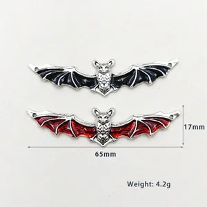 Retro bat pendants in black and red enamel finish, 65mm metal charms for DIY jewelry making