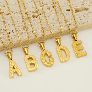 Initial Letter Pendant Necklace 304 Stainless Steel 18K Gold Plated Crack Texture Minimalist Jewelry For Women