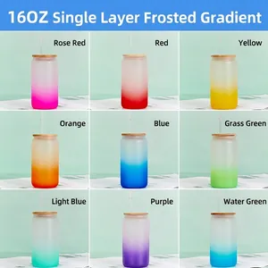 Sublimation 16oz mattierte Gläser Set mit Bambusdeckel und neun verschiedenen Farbverläufen