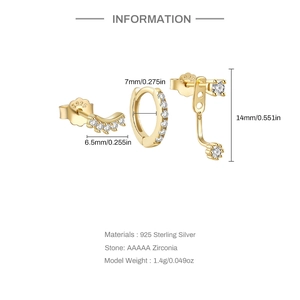 Detailed view of S925 sterling silver evil eye earrings with zircon and size dimensions