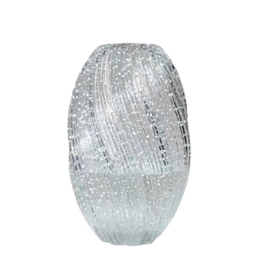 Modern luminous glass vase with elegant swirl texture and sparkling silver glitter infill