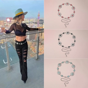 Western style concho chain belt with colorful gemstones for dresses and suits
