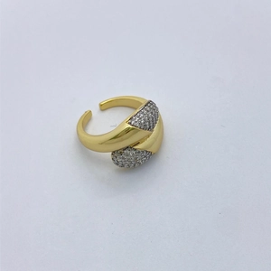 Elegant 18k gold plated open ring featuring geometric zircon heart and waterdrop shapes