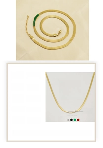 Macro detail of 18K gold plated snake chain necklace with green zircon inlay details