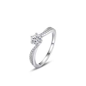 925 Sterling Silver Twisted Band Six-Prong Zirconia Solitaire Ring Elegant Wedding Engagement Jewelry For Women Anniversary Gift