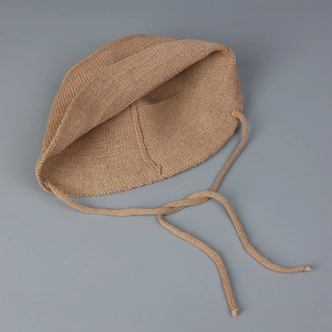 Lightweight breathable knit bucket hat for women with cute tie straps in light coffee brown