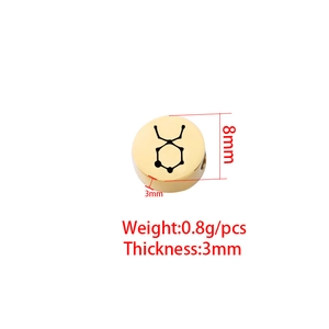 8mm gold mirror stainless steel zodiac beads charm with dimensions and weight data